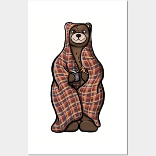 Brown Bear in a Blanket with Hot Cocoa and Gingerbread Posters and Art